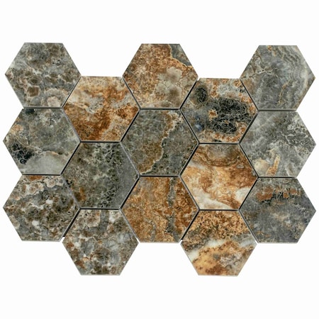 Apollo Tile Splendor 8.9in x 12.8in Polished Brown Porcelain Mosaic Hexagon Wall Floor Tile 7.09 sqft/case, 9PK IMP88CLAHEXA